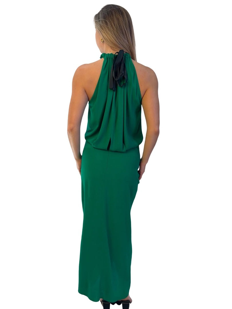 Bianca Spender Green Sleeveless Ruched Accent Dress. Size: 10
