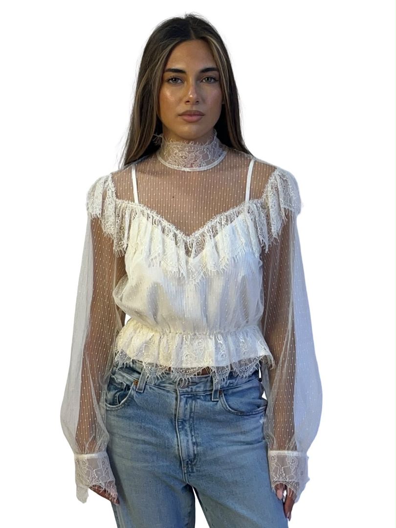 Alice McCall Cream "Soul Mate" Sheer Lace Long Sleeve. Size: 10