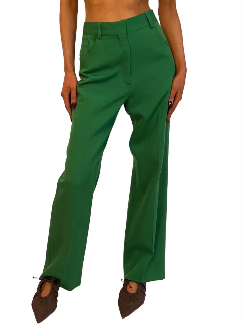 Victoria Beckham Green Wool Twill Pants. Size: 8
