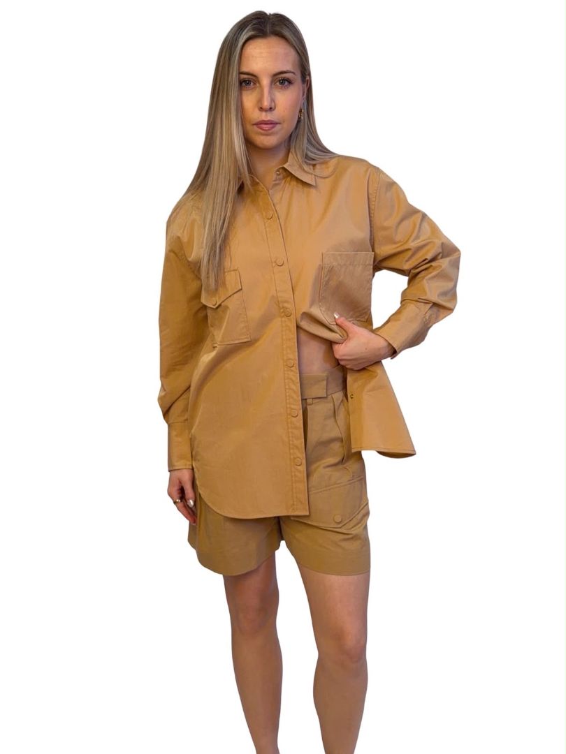 Oroton Camel Safari Shirt / Short Set. Size: 8-10
