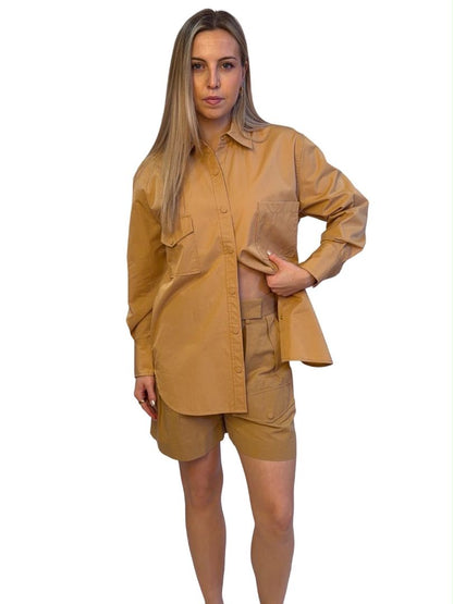 Oroton Camel Safari Shirt / Short Set. Size: 8-10