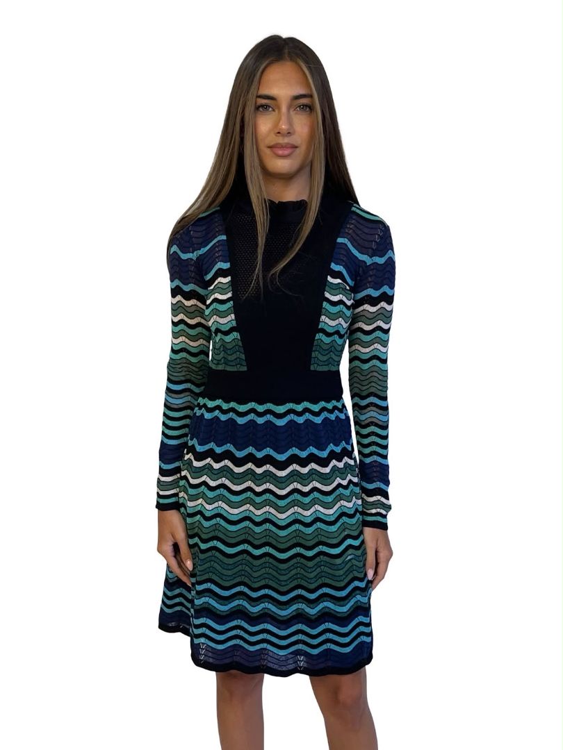 Missoni Blue / Green / Black Wave Knit Dress. Size: 40