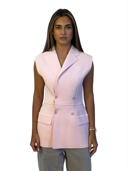 Scanlan Theodore Pink Crepe Knit Vest Coat. Size: S
