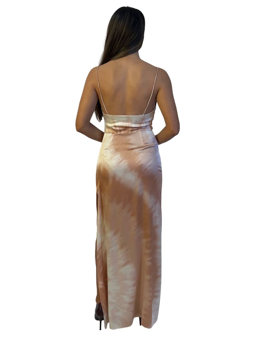 Retrofête 'Marlene' Neutral Tie Dye Silk Long Dress. Size: XS