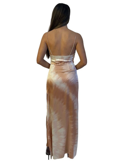 Retrofête 'Marlene' Neutral Tie Dye Silk Long Dress. Size: XS