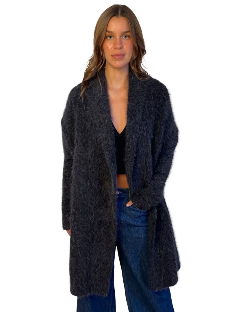 Scanlan Theodore Charcoal Long Mohair Cardigan. Size: ALL