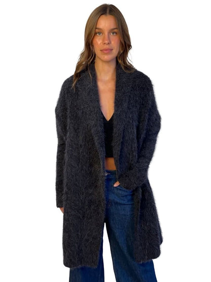 Scanlan Theodore Charcoal Long Mohair Cardigan. Size: ALL