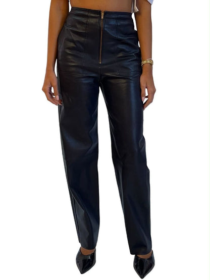 Scanlan Theodore Navy Leather Trousers w/ Front Zip. Size: 6