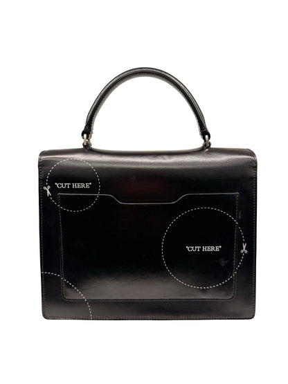Off-White Black Leather ‘Cut Here’ Top Handle Crossbody Bag.
