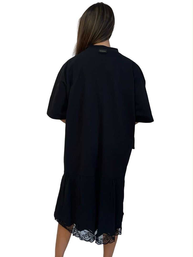 Balenciaga Black Lace Bottom Inside Out T Shirt Dress. Size: S