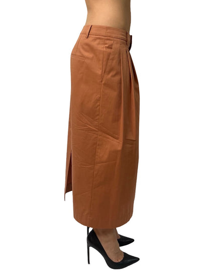 Tibi Terracotta Pleated Cotton Skirt. Size: 6