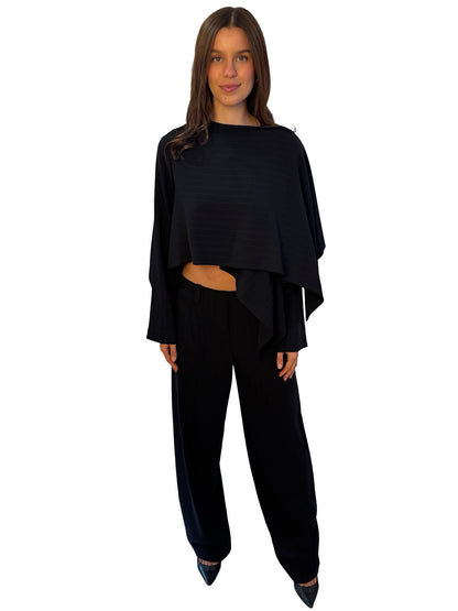 Giorgio Armani Deep Navy Pinstripe Cape / Pant Set W Matching Belt. Size: 42