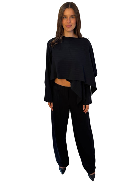 Giorgio Armani Deep Navy Pinstripe Cape / Pant Set W Matching Belt. Size: 42