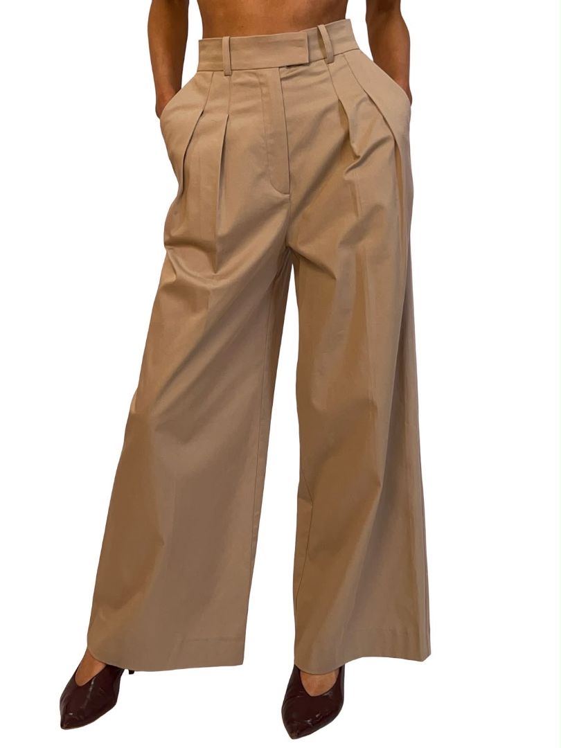 Anine Bing Beige Pleated Wide Leg Trouser. Size: XS