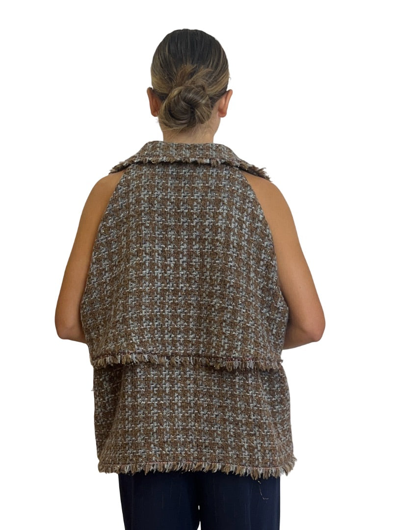 Nevenka Brown/Grey Wool Short Coat. Size: 6