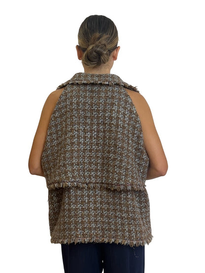 Nevenka Brown/Grey Wool Short Coat. Size: 6