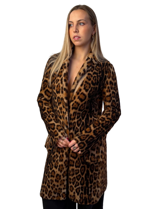 Yves Salomon Leopard Reversible Lamb Leather Coat. Size: 36