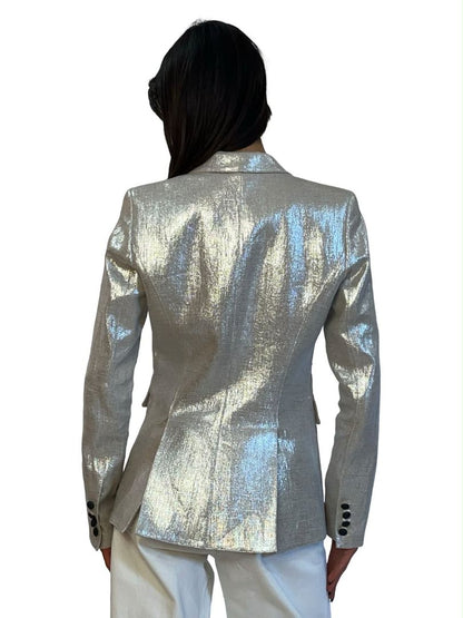 Smythe Silver Metallic Single Breasted Blazer. Size: 4