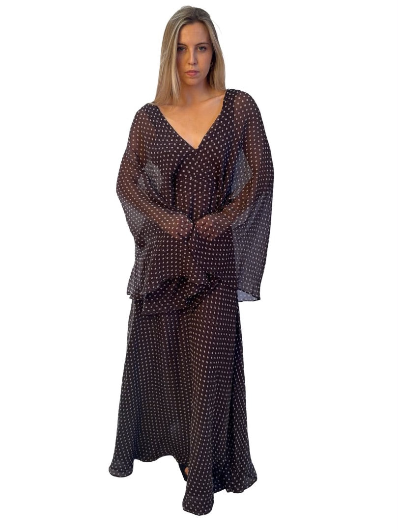Scanlan Theodore Brown Poka Dot 'Georgette' Silk Gown. Size: 6