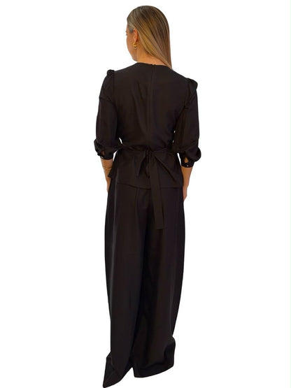 Zimmermann Black Silk Front Wrap Blouse & Pant Set. Size: 1