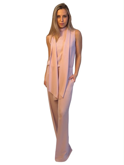 Carla Zampatti Dusty Pink Neck Tie Jumpsuit. Size: 10