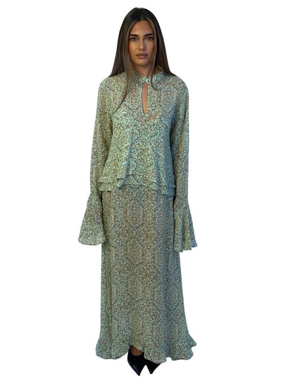 Birgitte Herskind Green / Yellow Floral Print Ruffle Overlay Dress. Size: L