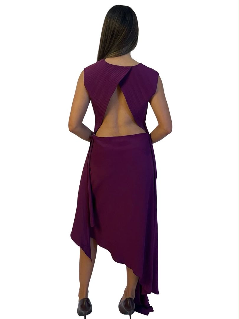 Off-White Purple Asymmetric Silk Satin Dress. Size: 42