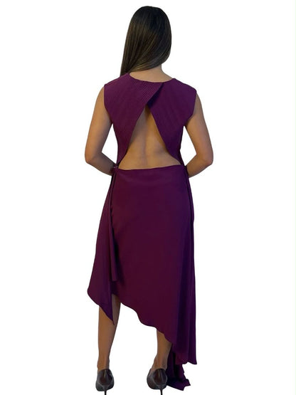 Off-White Purple Asymmetric Silk Satin Dress. Size: 42