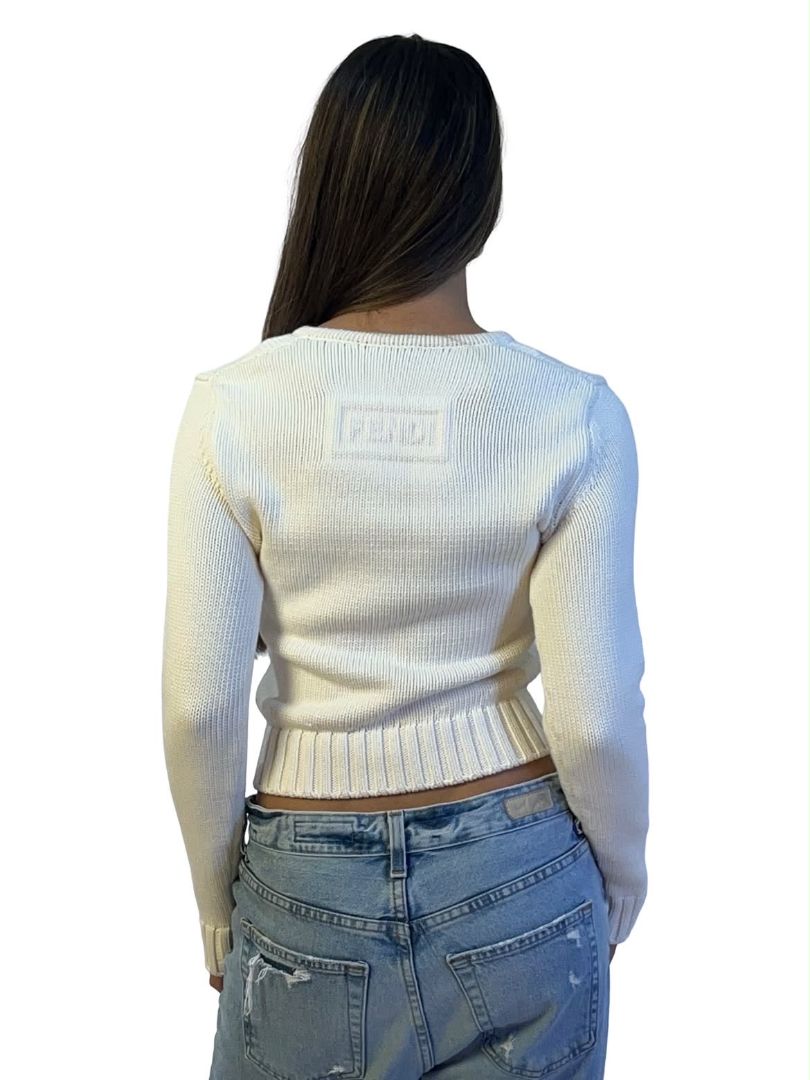 Fendi Cream V Neck Cropped Sweater. Size: 38