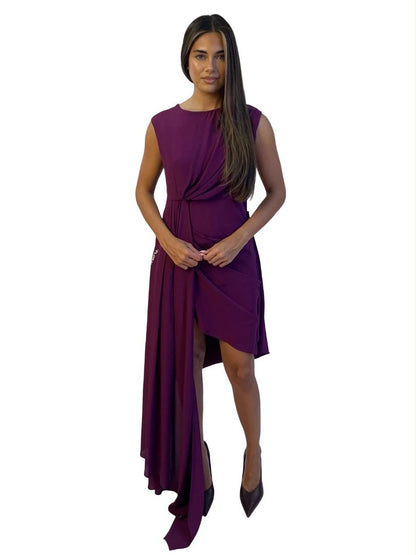 Off-White Purple Asymmetric Silk Satin Dress. Size: 42