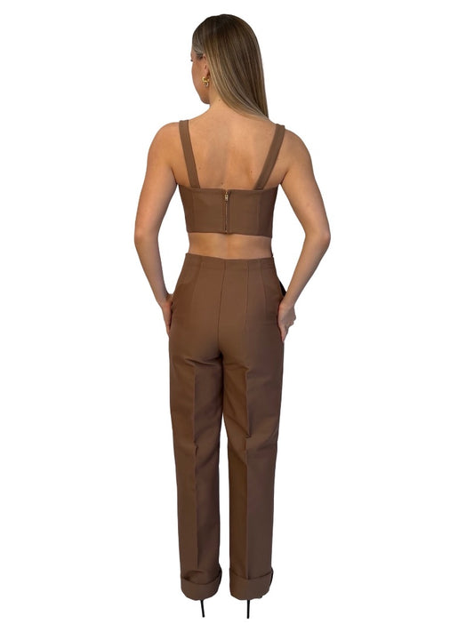 Scanlan Theodore Brown Tailored Bustier / Pant Set. Size: 8