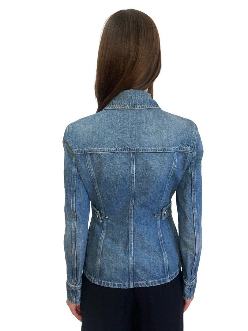 Ferragamo Blue Cinched Denim Jacket. Size: 40