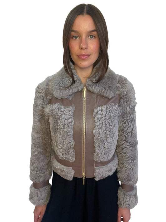 Zimmermann Grey Cropped Shearling Jacket. Size: 1