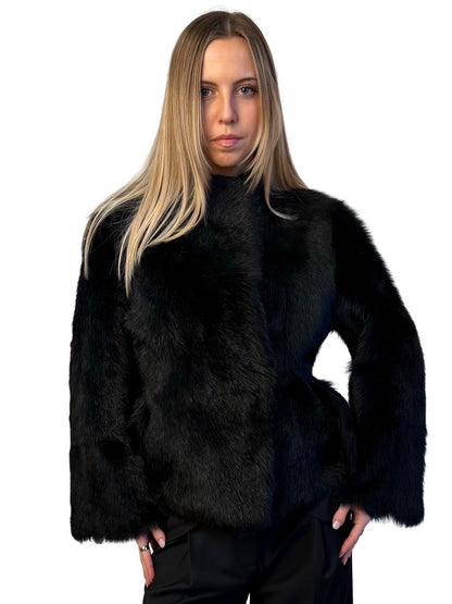 Scanlan Theodore Black Lambskin Reversible Fur Jacket. Size: OS
