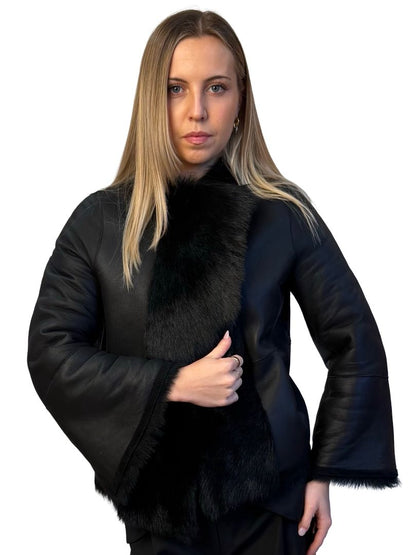 Scanlan Theodore Black Lambskin Reversible Fur Jacket. Size: OS