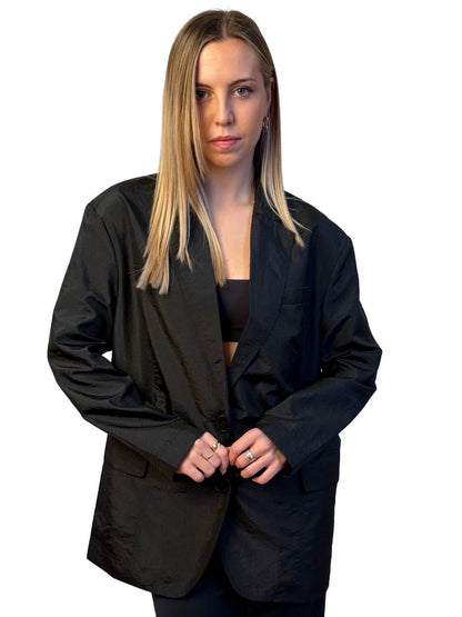 Tibi Black Crinkled Spray Blazer. Size: XS