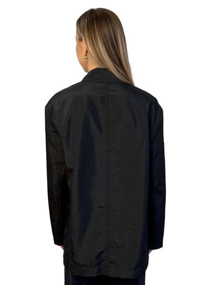 Tibi Black Crinkled Spray Blazer. Size: XS
