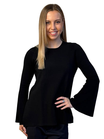 Scanlan Theodore Black Flared Rib Sleeve Top. Size: S