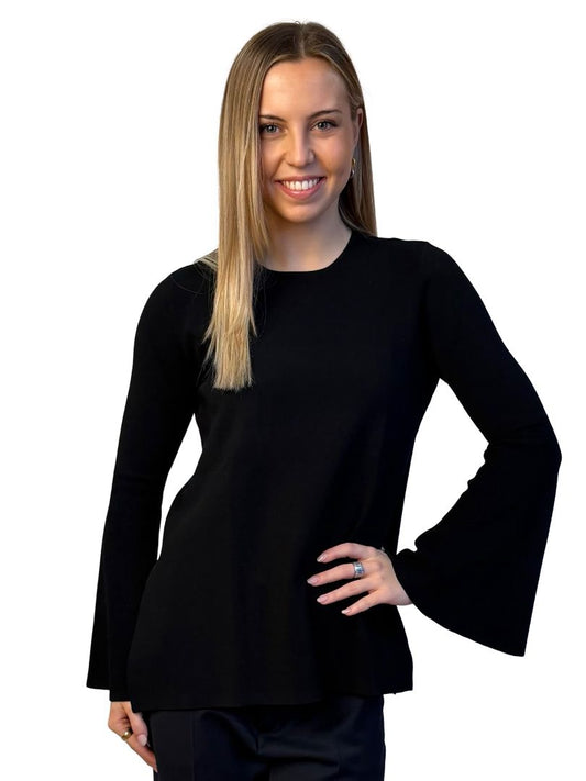 Scanlan Theodore Black Flared Rib Sleeve Top. Size: S