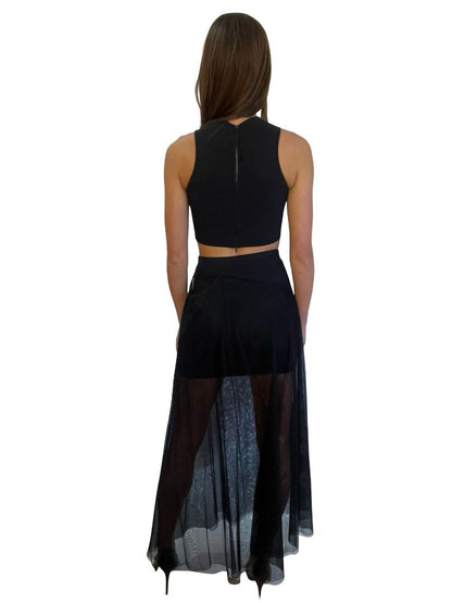 Scanlan Theodore Black Scuba/Mesh Top/Skirt Set. Size: 6