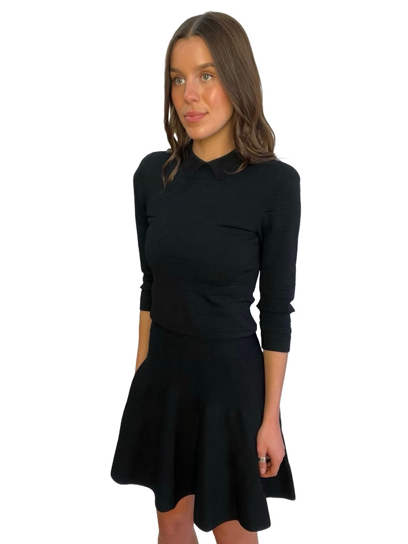 Scanlan Theodore Black A Line Long Sleeve Knit Dress. Size: M