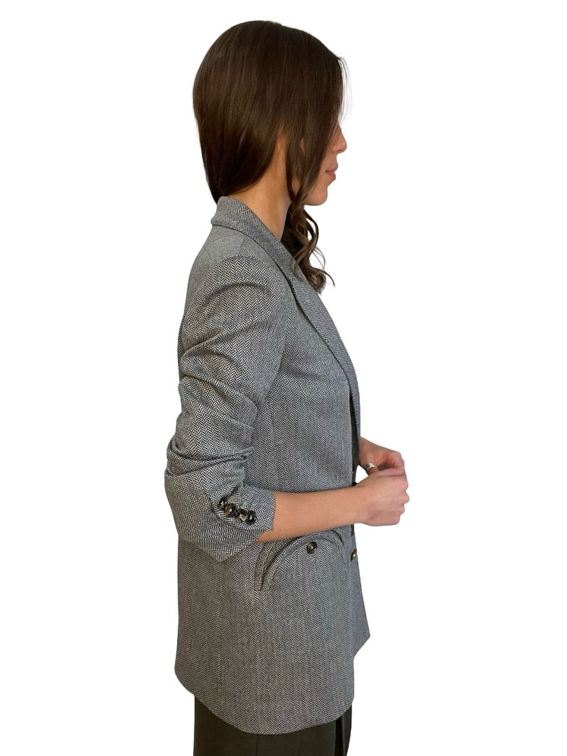 Blaze Milano Grey Herringbone Double Breasted 'Everyday' Blazer. Size: 2
