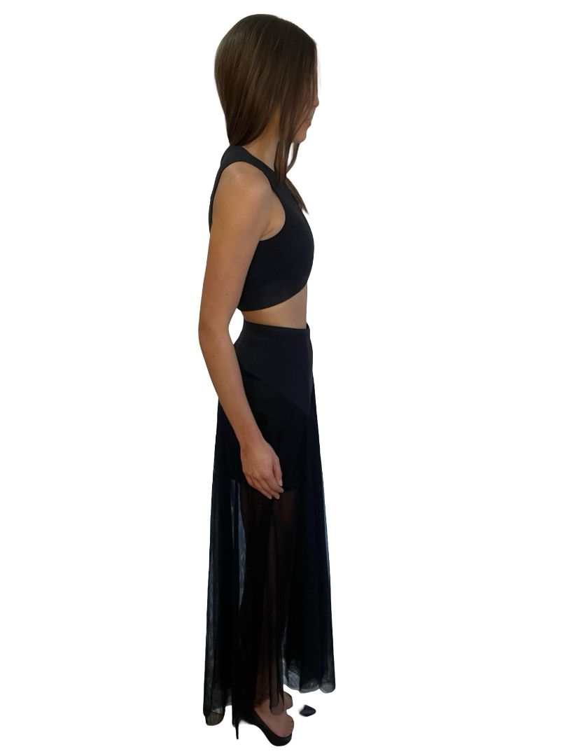 Scanlan Theodore Black Scuba/Mesh Top/Skirt Set. Size: 6
