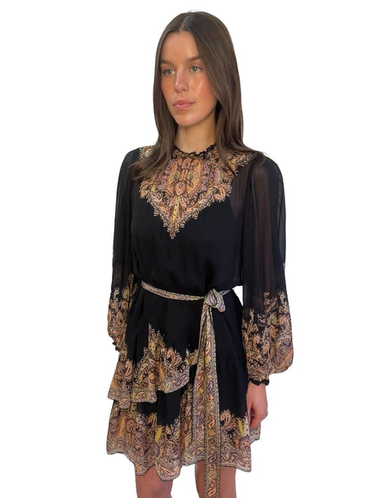 Zimmermann Black Tempo Paisley Tiered Mini. Size: 2