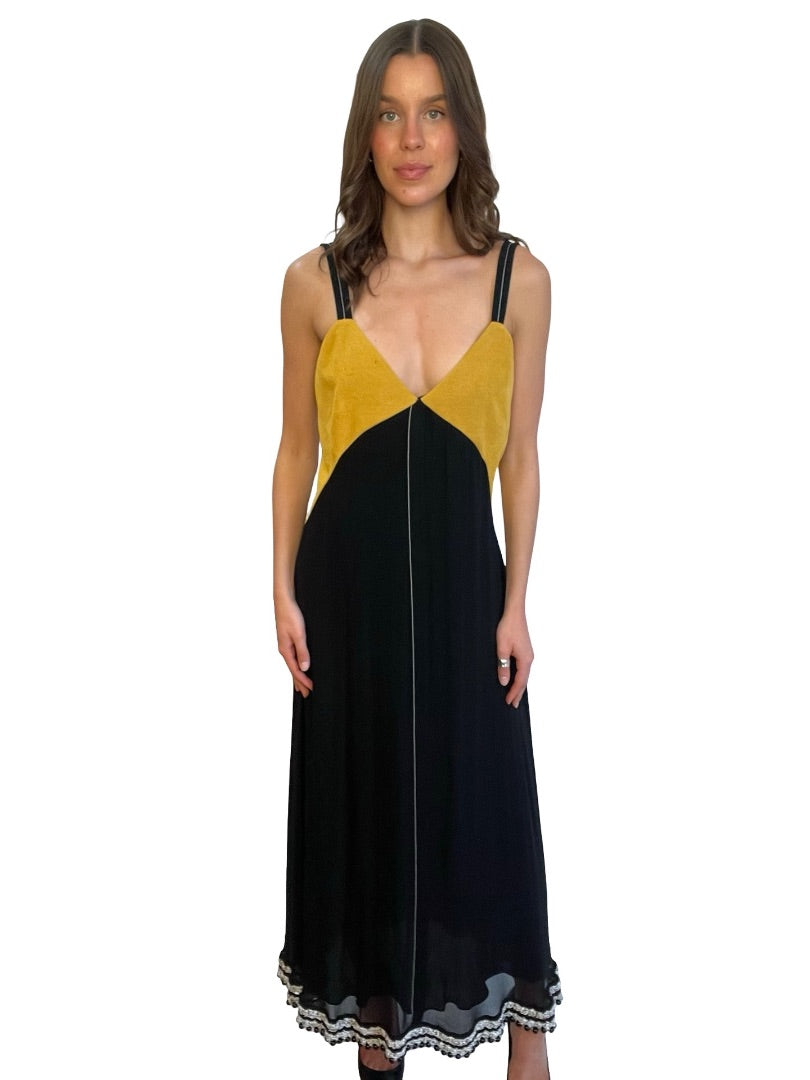 Proenza Schouler Black/Yellow Beaded Silk Dress. Size: 4