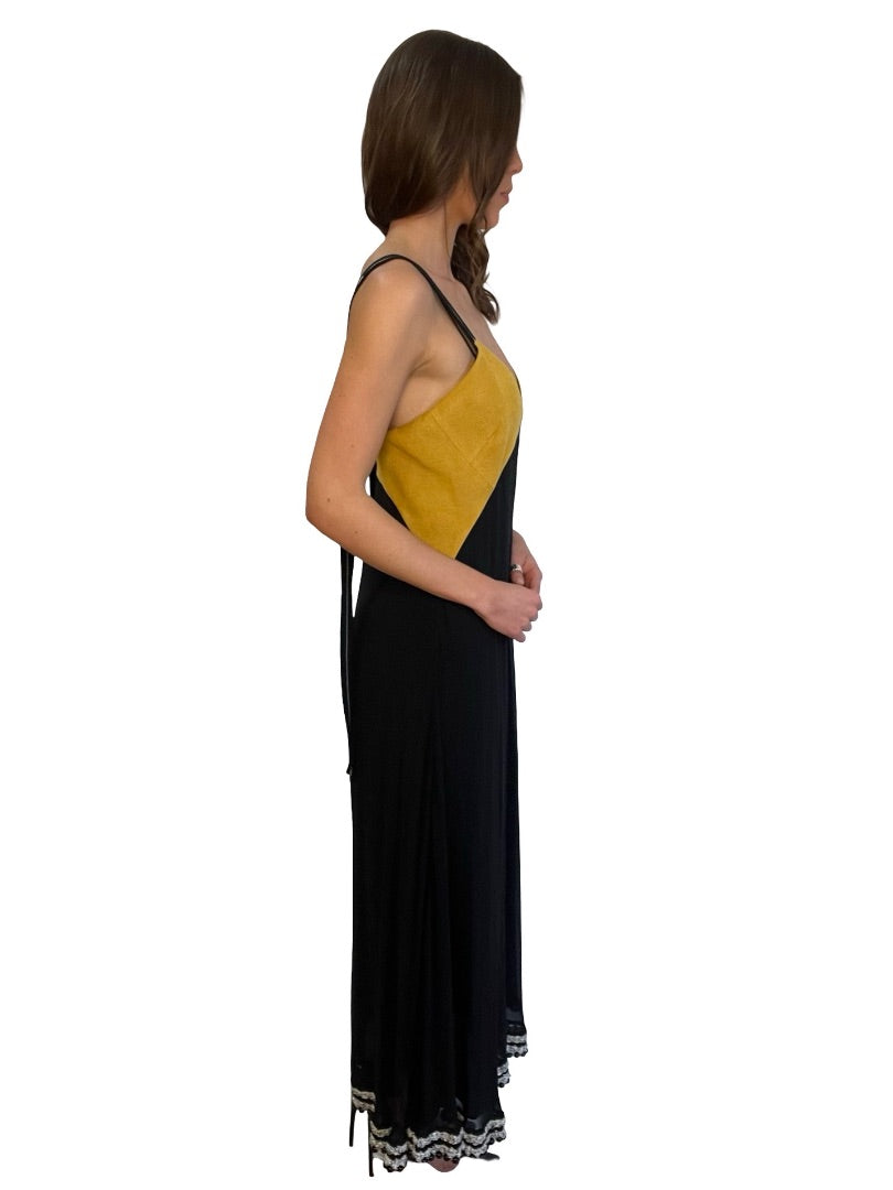 Proenza Schouler Black/Yellow Beaded Silk Dress. Size: 4
