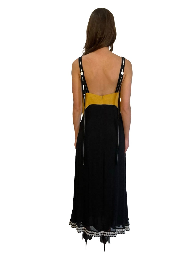 Proenza Schouler Black/Yellow Beaded Silk Dress. Size: 4