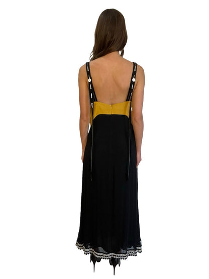 Proenza Schouler Black/Yellow Beaded Silk Dress. Size: 4