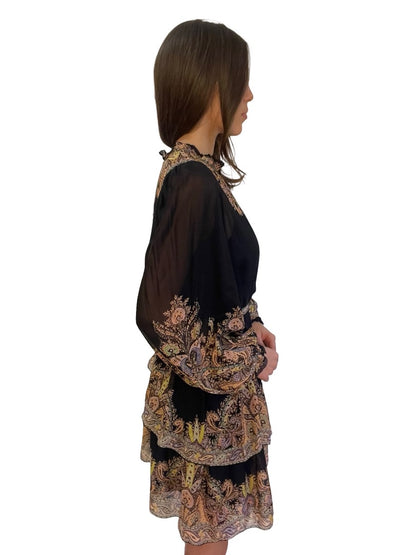 Zimmermann Black Tempo Paisley Tiered Mini. Size: 2