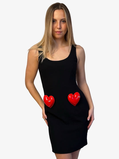 Moschino Couture 2023 Black Inflatable Heart Scoop Neck Dress. Size: 10